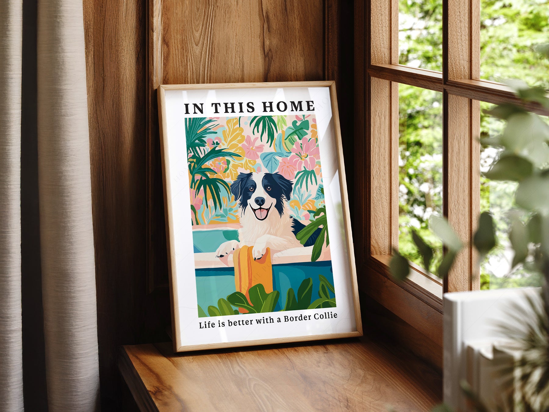 Border Collie Wall in a light-filled Japandi-inspired living space