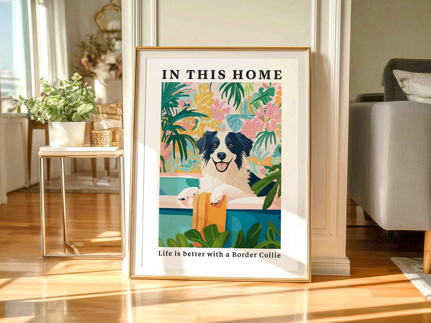 Border Collie Wall styled in a Scandinavian bedroom