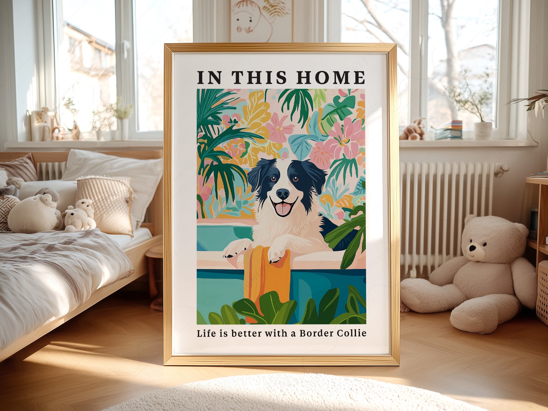 Border Collie Wall wall art in a cozy home study or reading room