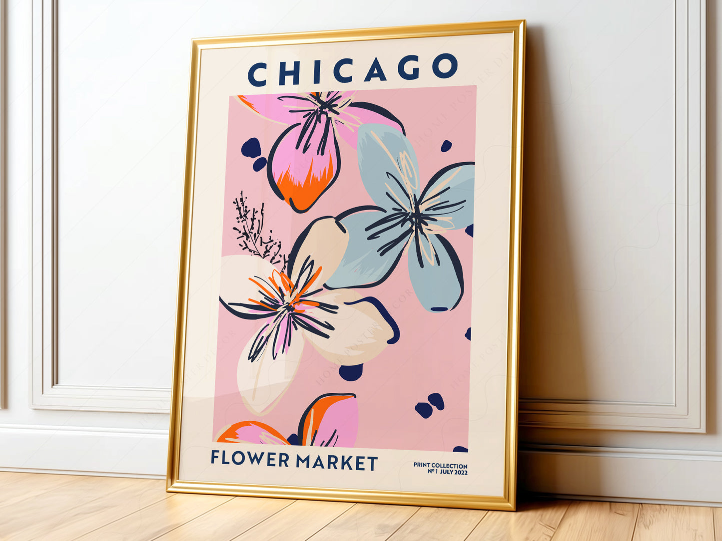 Flower Market Chicago, Famous City Poster, Gift Idea, Floral Wall Art