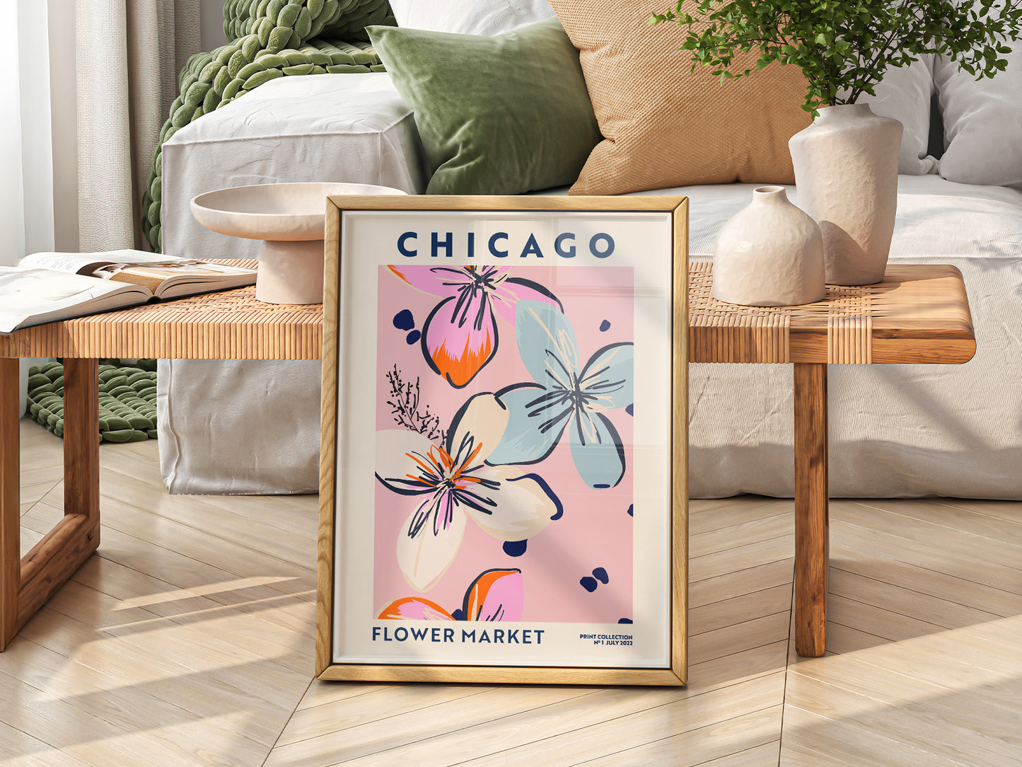 Flower Market Chicago, Famous City Poster, Gift Idea, Floral Wall Art