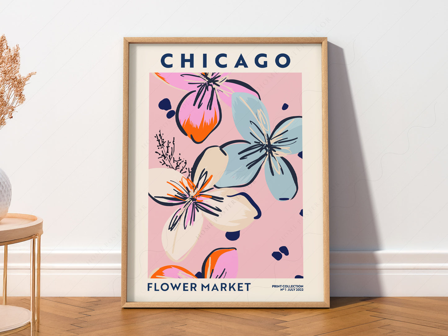 Flower Market Chicago, Famous City Poster, Gift Idea, Floral Wall Art