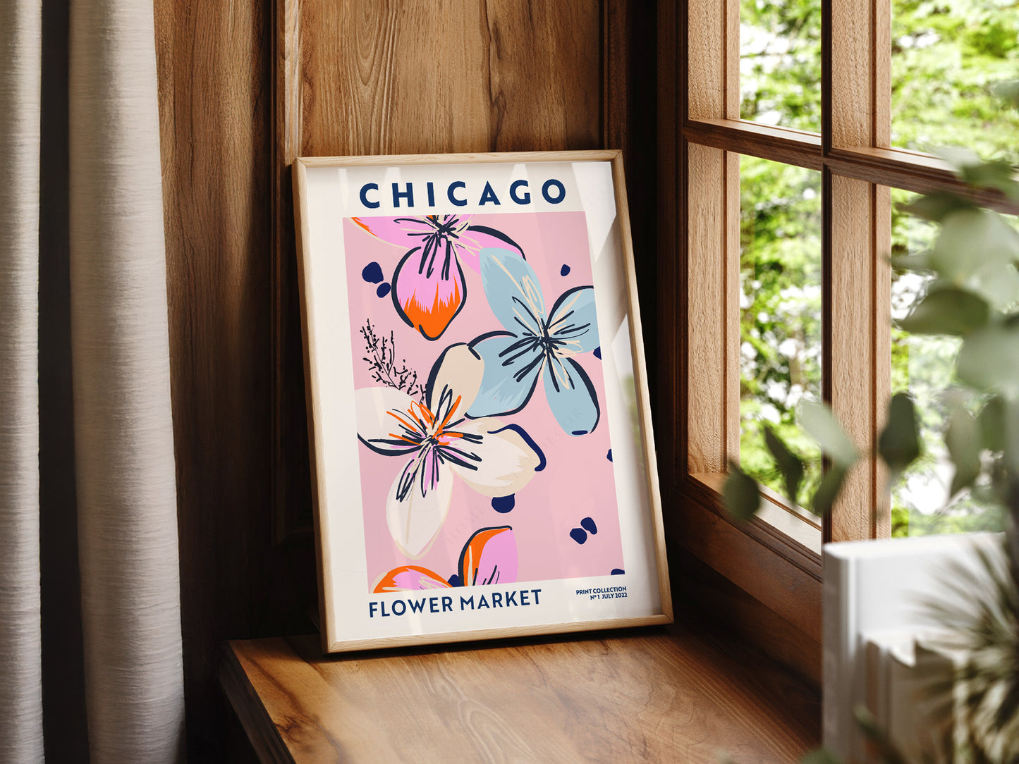 Flower Market Chicago, Famous City Poster, Gift Idea, Floral Wall Art