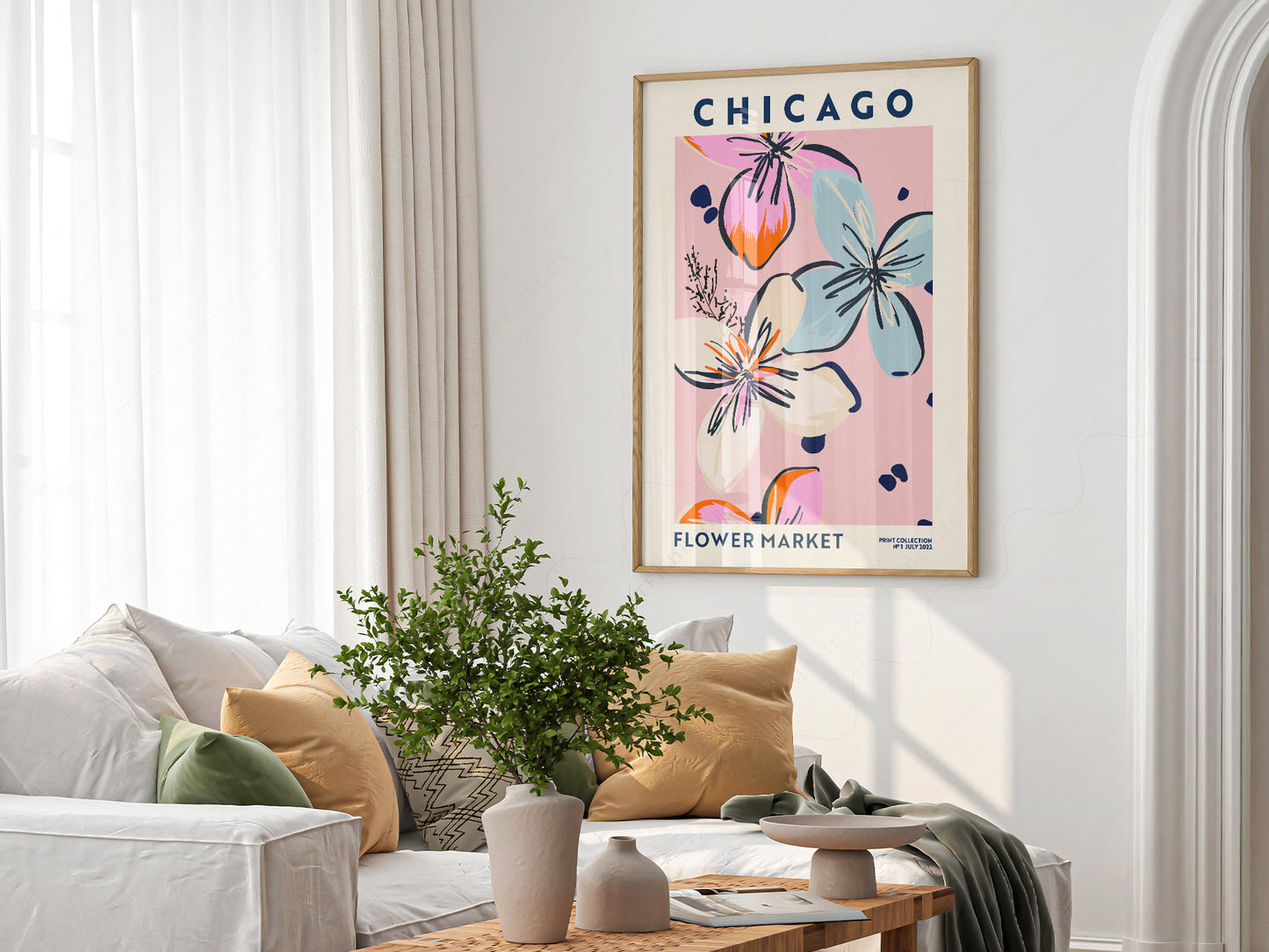 Flower Market Chicago, Famous City Poster, Gift Idea, Floral Wall Art