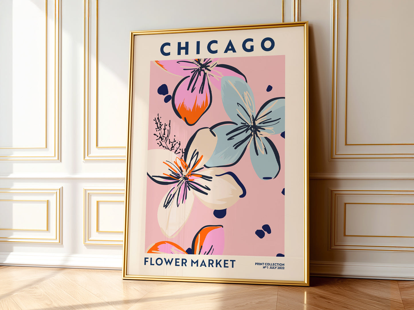 Flower Market Chicago, Famous City Poster, Gift Idea, Floral Wall Art