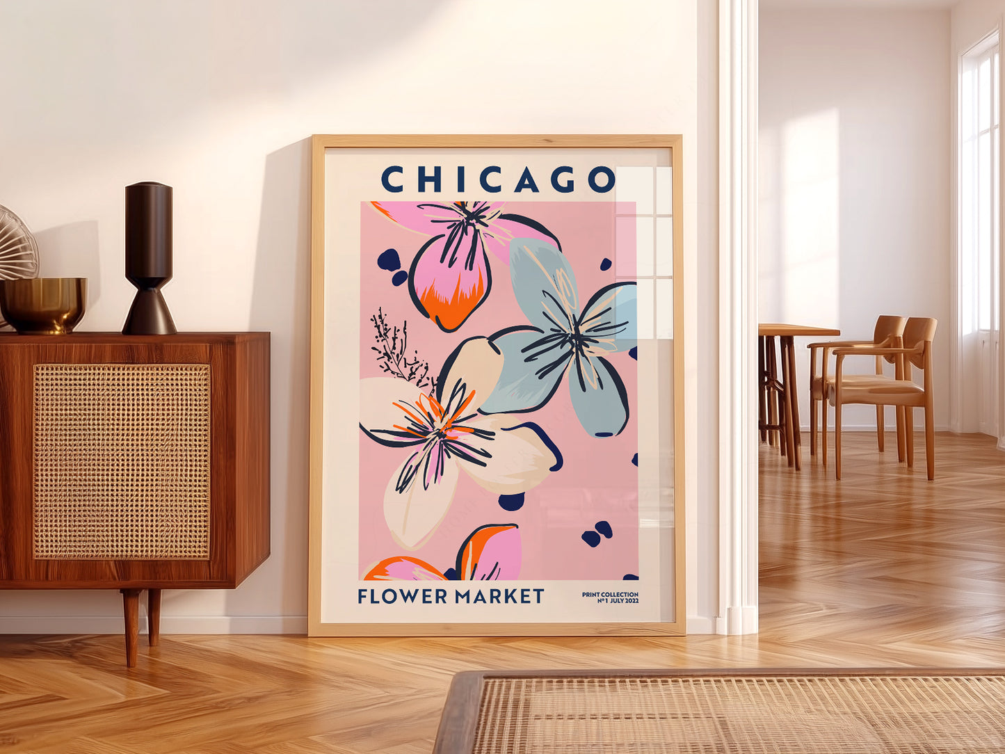 Flower Market Chicago, Famous City Poster, Gift Idea, Floral Wall Art