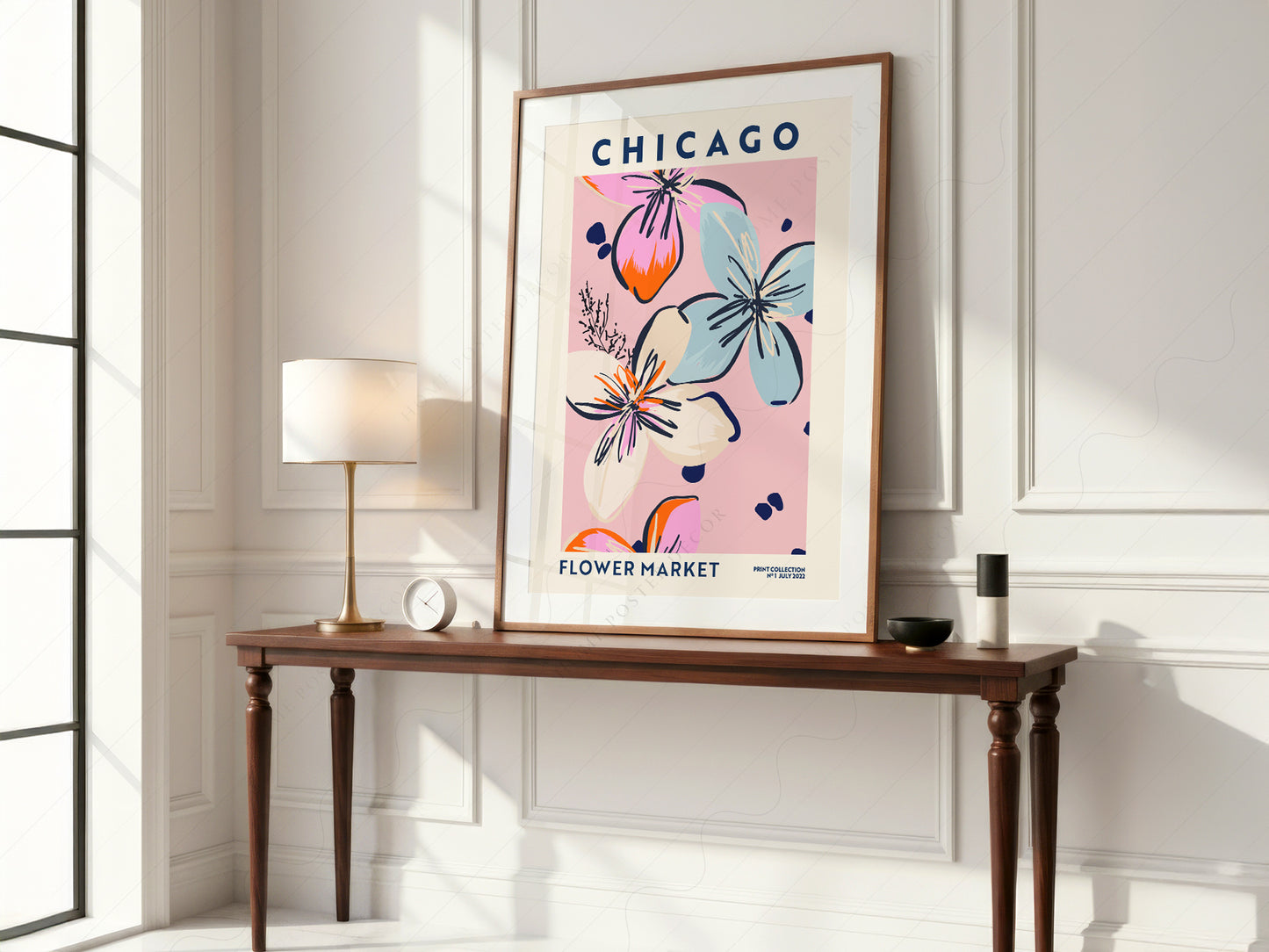 Flower Market Chicago, Famous City Poster, Gift Idea, Floral Wall Art