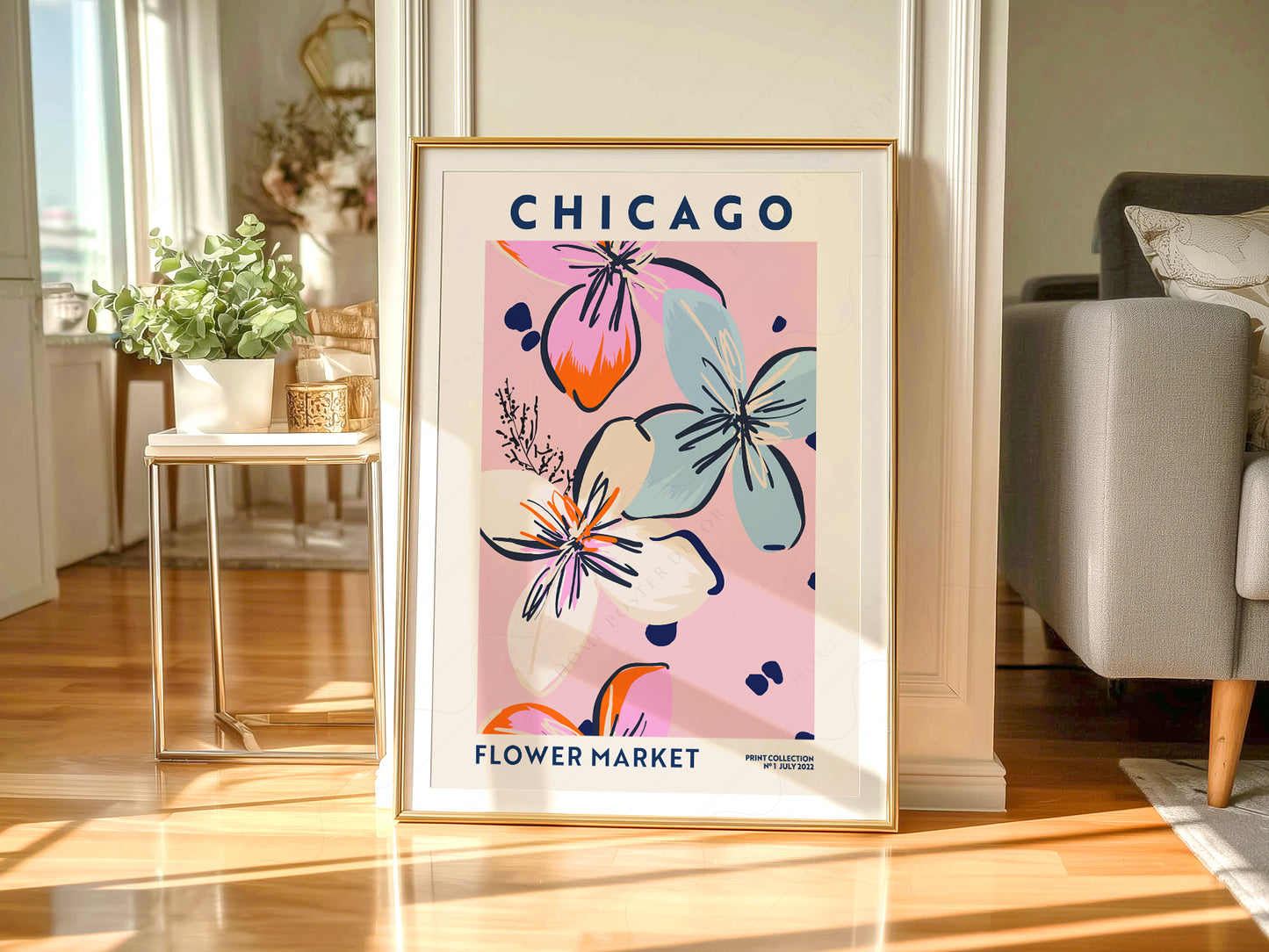 Flower Market Chicago, Famous City Poster, Gift Idea, Floral Wall Art