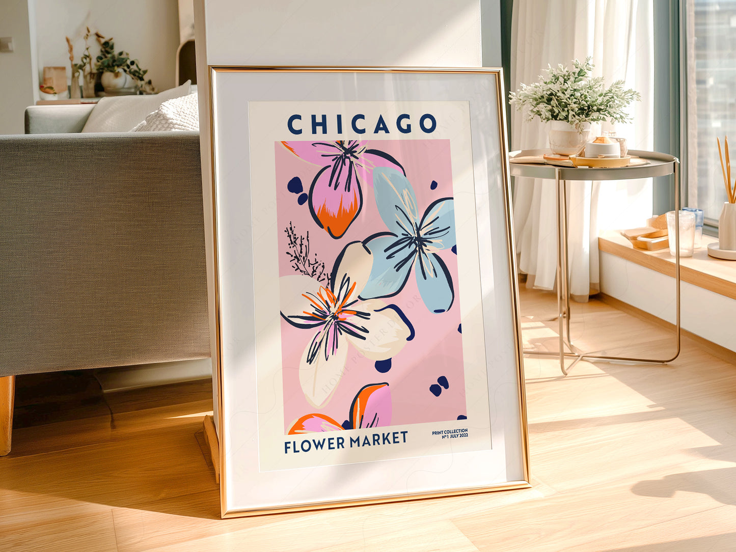 Flower Market Chicago, Famous City Poster, Gift Idea, Floral Wall Art