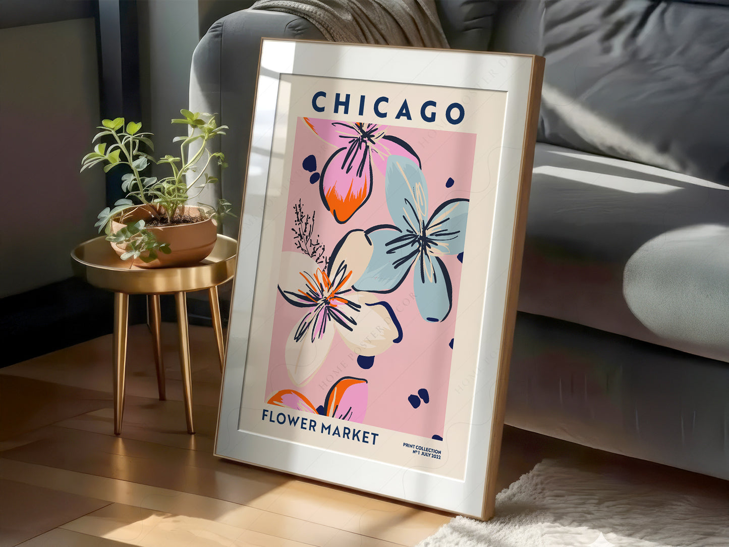 Flower Market Chicago, Famous City Poster, Gift Idea, Floral Wall Art