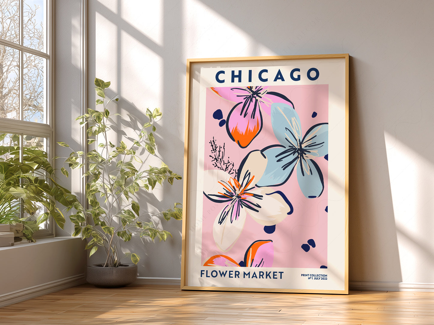 Flower Market Chicago, Famous City Poster, Gift Idea, Floral Wall Art