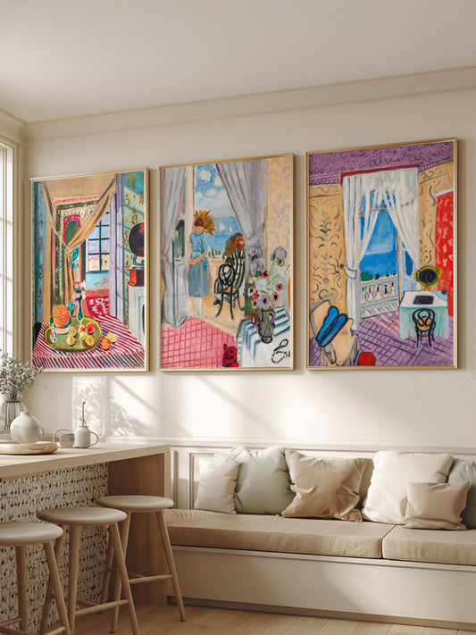 Henri Matisse Set of 3 Prints wall art print displayed in a bright modern living room