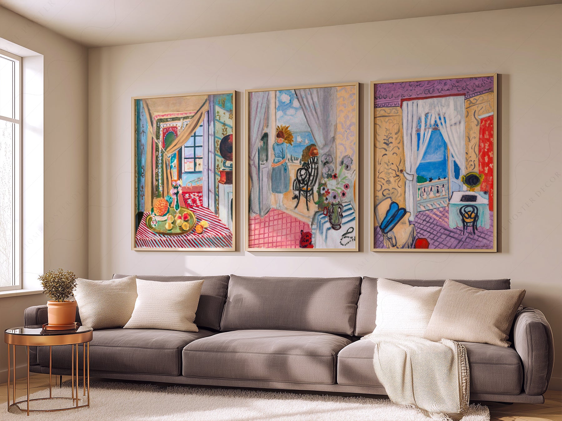 Henri Matisse art print as wall decor in a minimalist home office