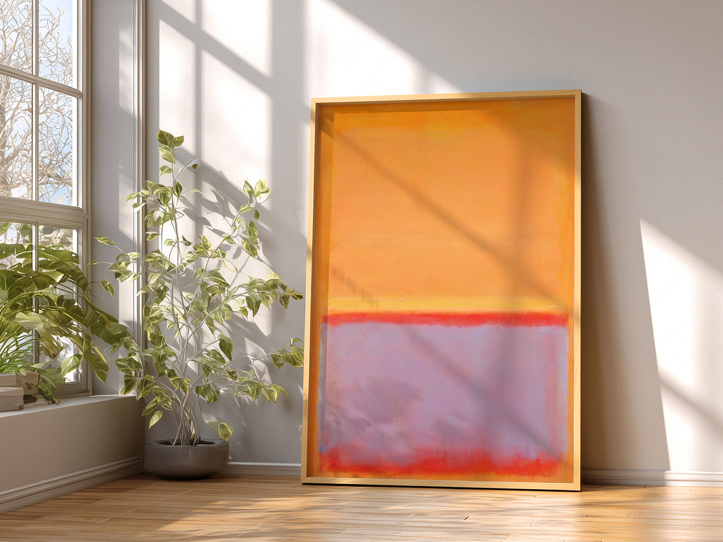 Mark Rothko Untitled Orange print styled in a mid-century modern dining room