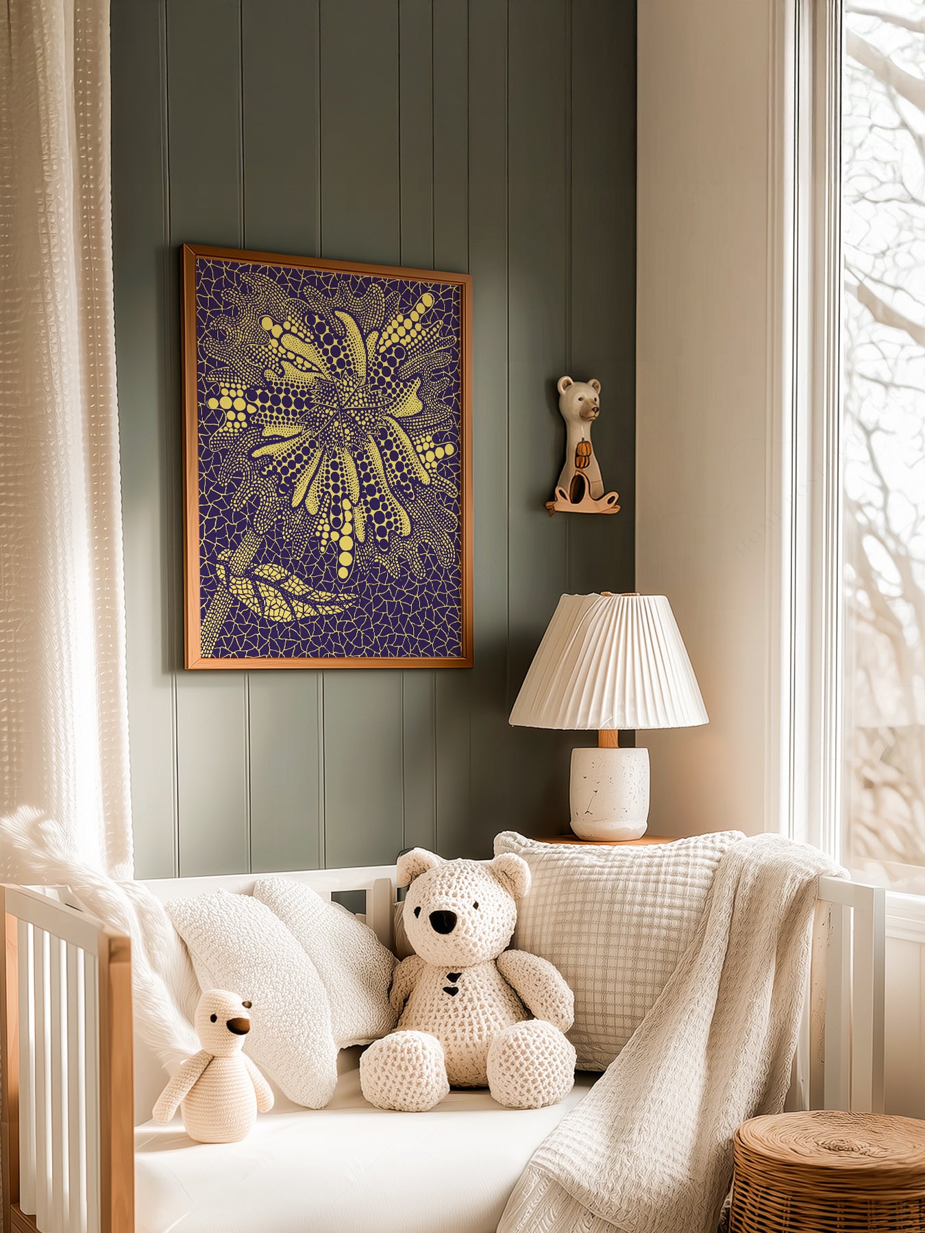 Yayoi Kusama Flower in a light-filled Japandi-inspired living space