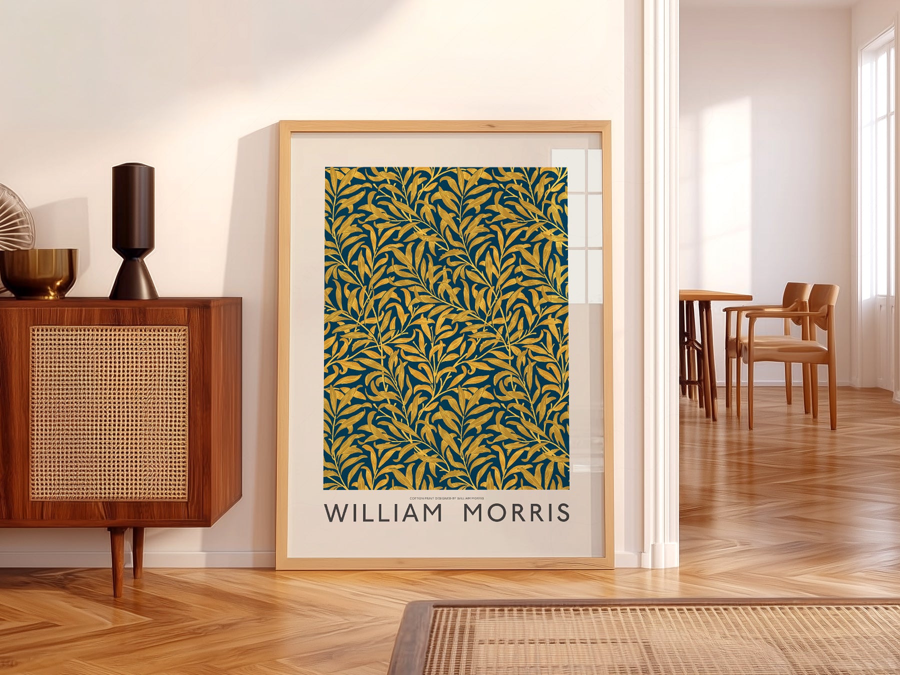 William Morris wall art in a cozy home study or reading room