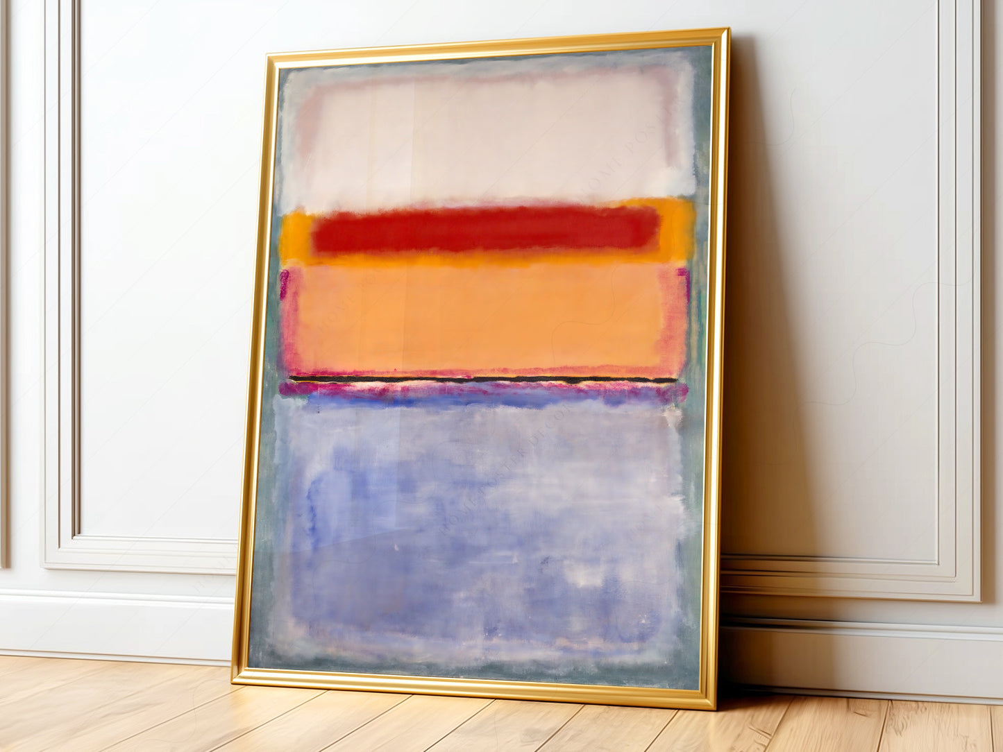 Mark Rothko Untitled color field art print featuring soft white, red, orange, and blue bands in abstract expressionist style.