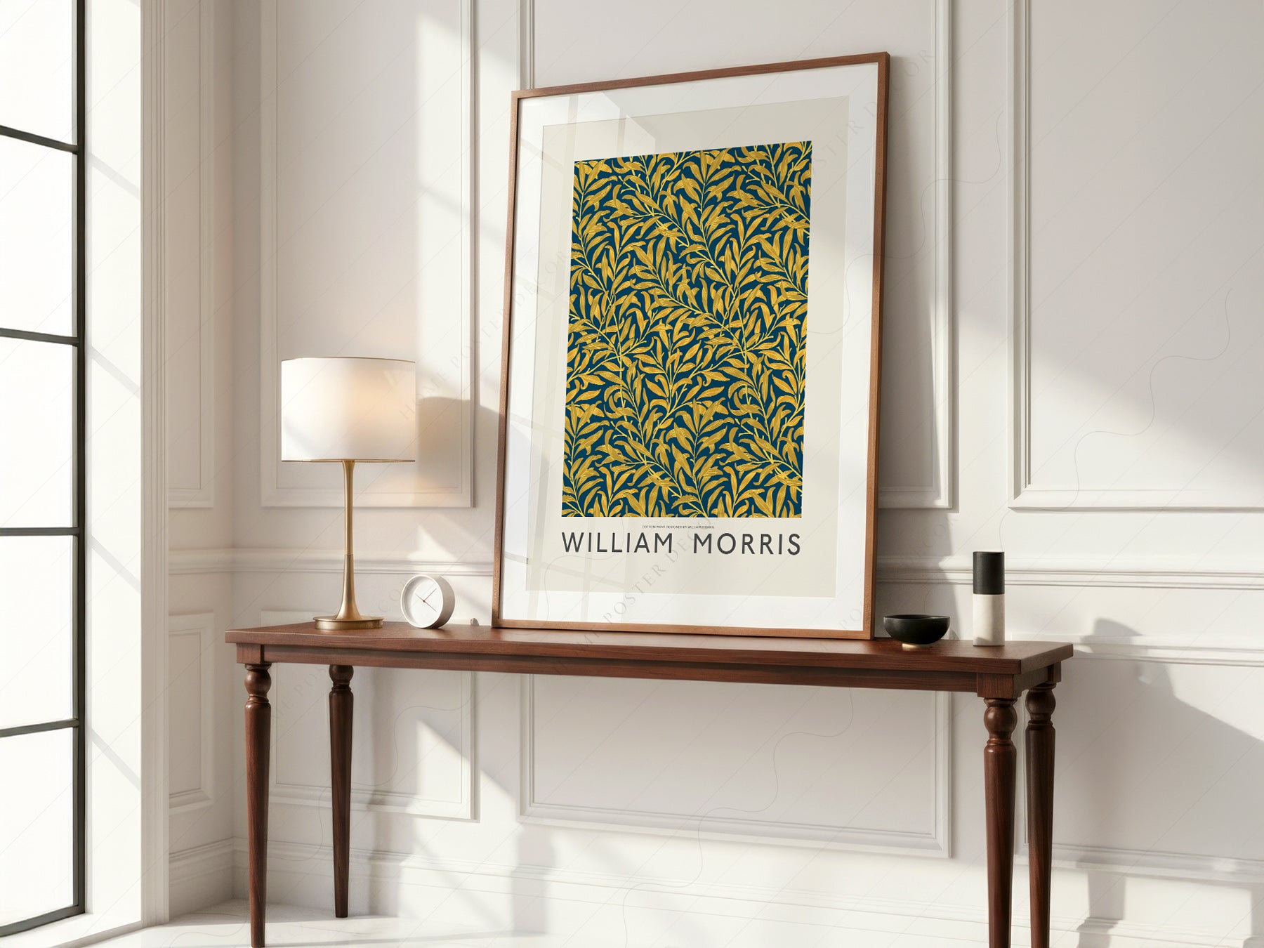 William Morris art print styled in a Scandinavian bedroom