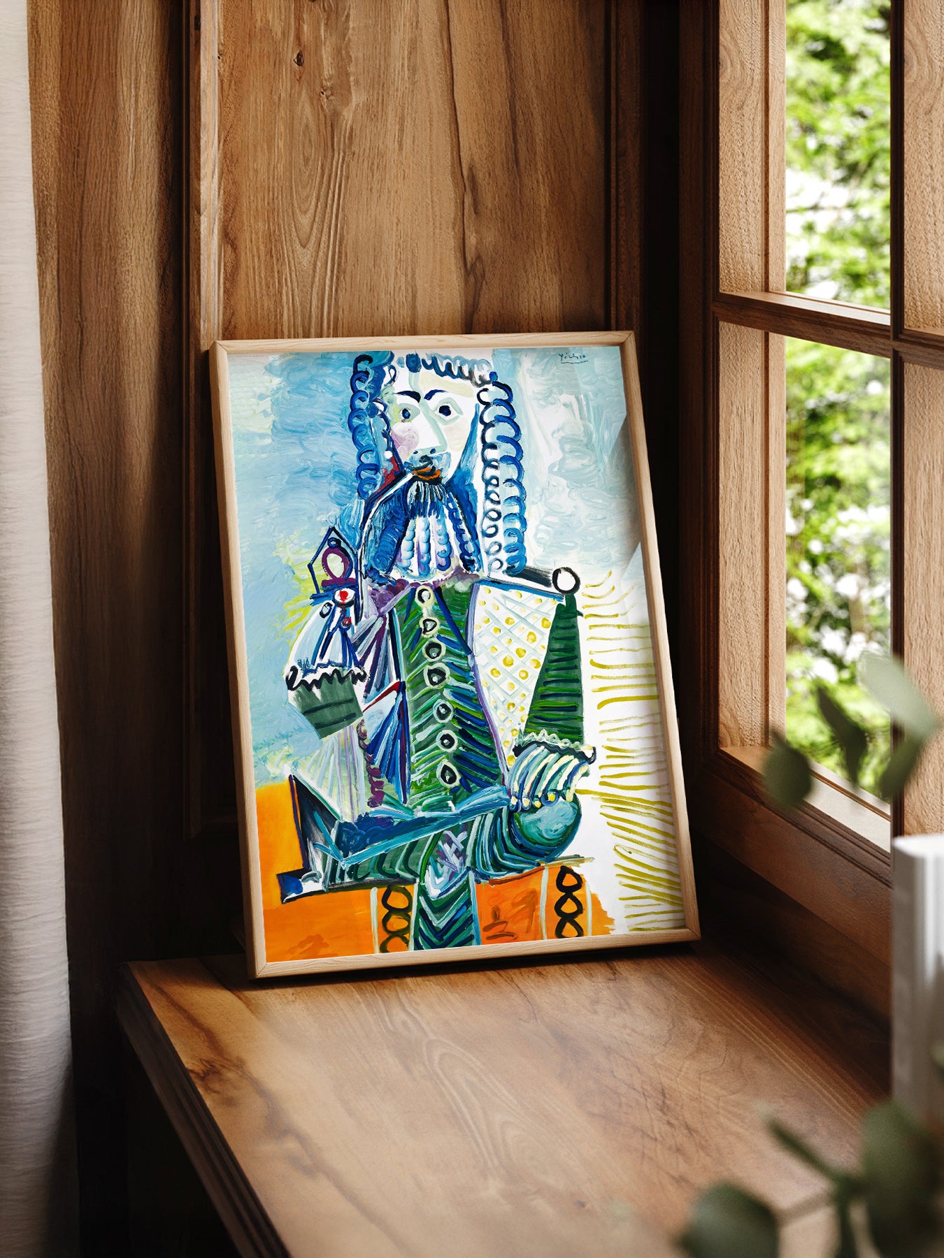 Pablo Picasso Mousquetaire à la Pipe print styled in a mid-century modern dining room