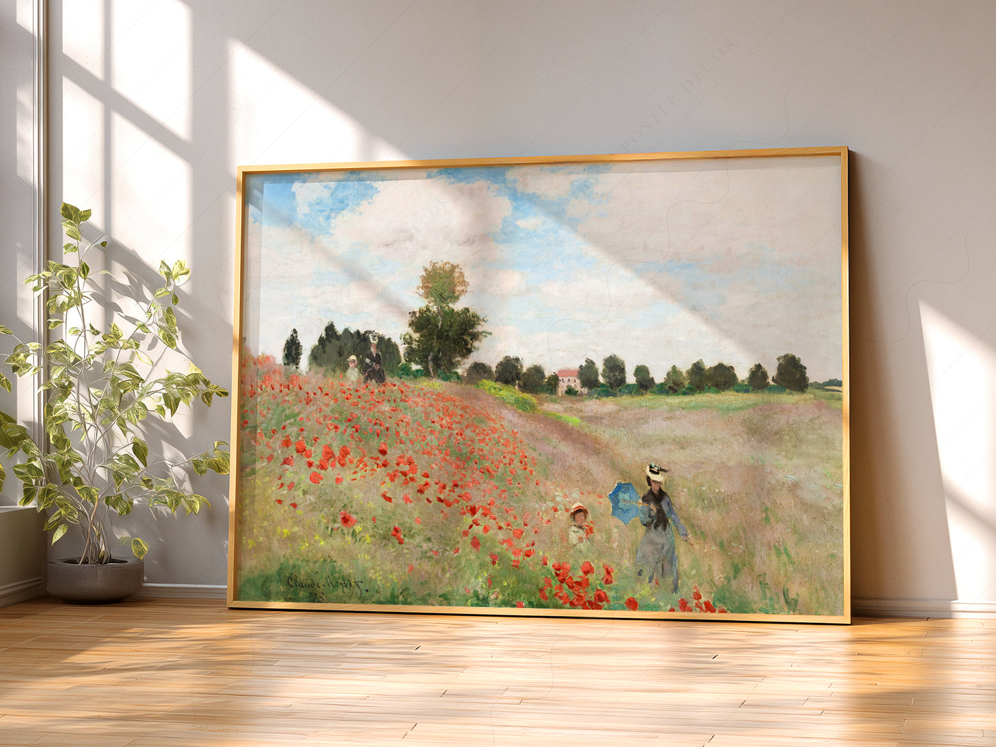Claude Monet art print styled in a Scandinavian bedroom