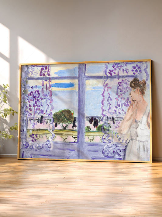 Henri Matisse Femme auprès de la fenêtre wall art print displayed in a bright modern living room
