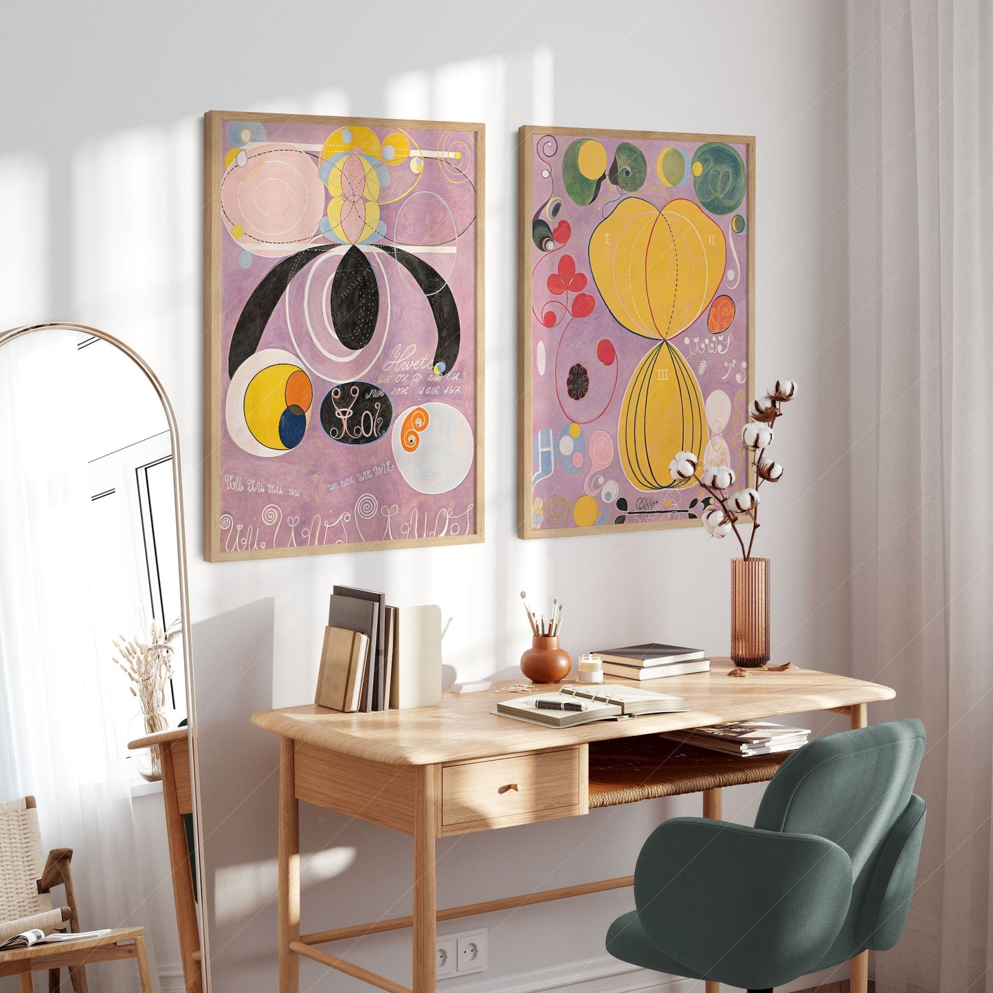 Home Poster Decor Set of 2 2-Piece Abstract by Hilma Af Klint - The Ten Largest | Boho Wall Decor in Old Pink for Modern Aesthetic Gallery and Adulthood