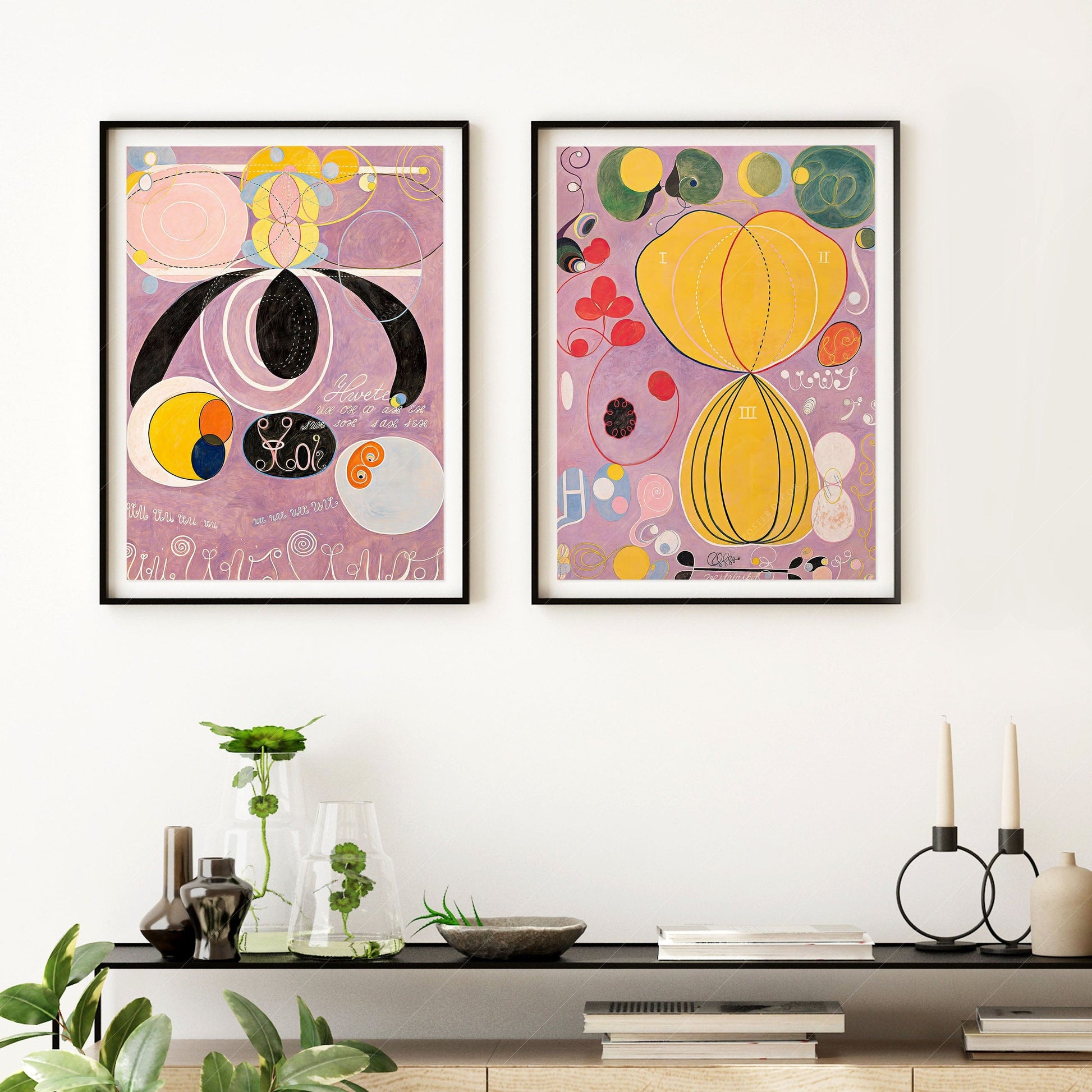 Home Poster Decor Set of 2 2-Piece Abstract by Hilma Af Klint - The Ten Largest | Boho Wall Decor in Old Pink for Modern Aesthetic Gallery and Adulthood