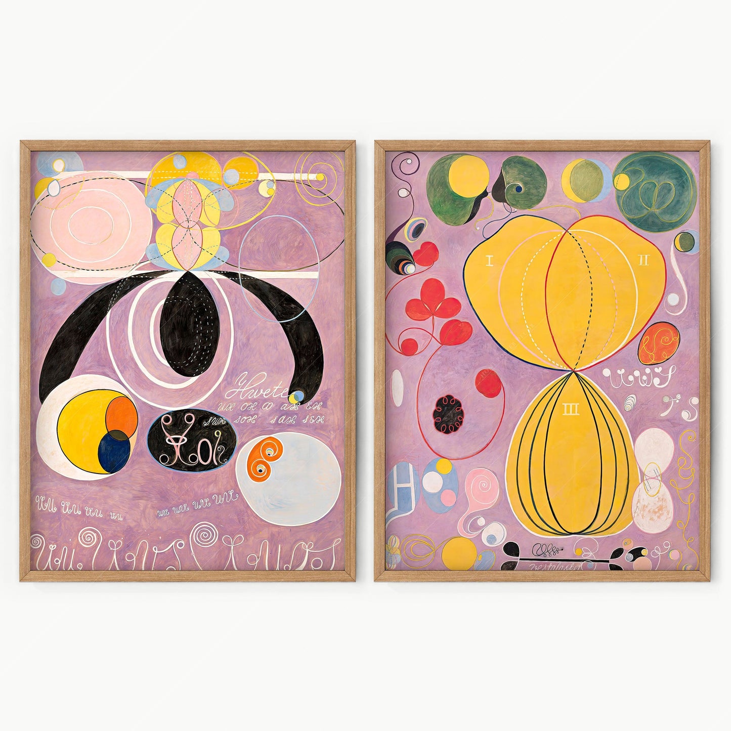 Home Poster Decor Set of 2 2-Piece Abstract by Hilma Af Klint - The Ten Largest | Boho Wall Decor in Old Pink for Modern Aesthetic Gallery and Adulthood