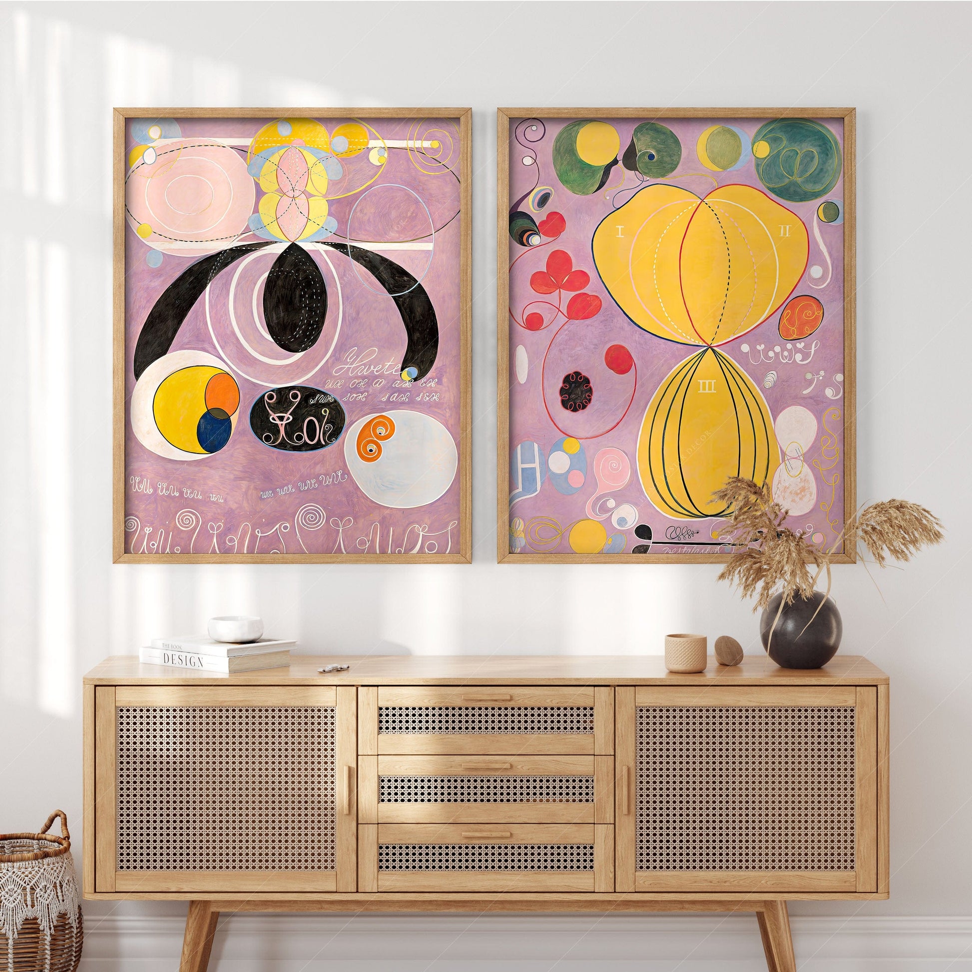 Home Poster Decor Set of 2 2-Piece Abstract by Hilma Af Klint - The Ten Largest | Boho Wall Decor in Old Pink for Modern Aesthetic Gallery and Adulthood