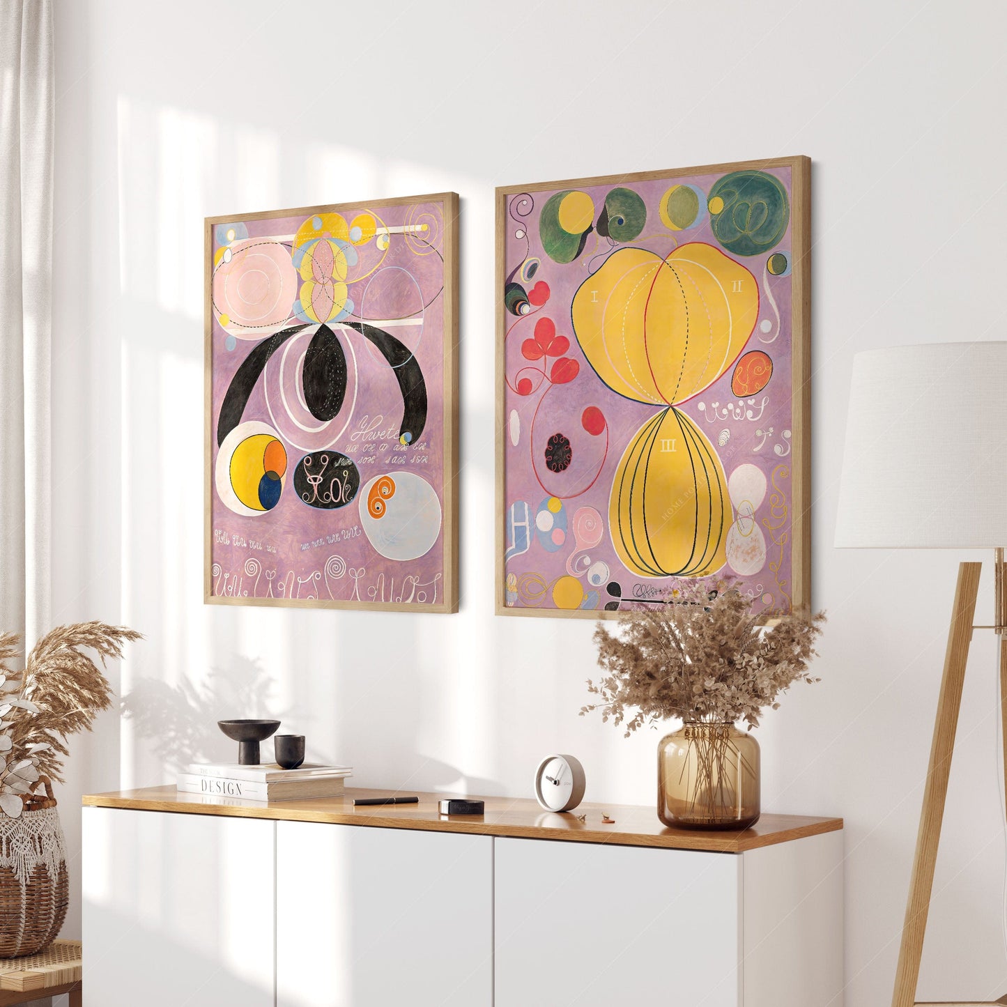 Home Poster Decor Set of 2 2-Piece Abstract by Hilma Af Klint - The Ten Largest | Boho Wall Decor in Old Pink for Modern Aesthetic Gallery and Adulthood