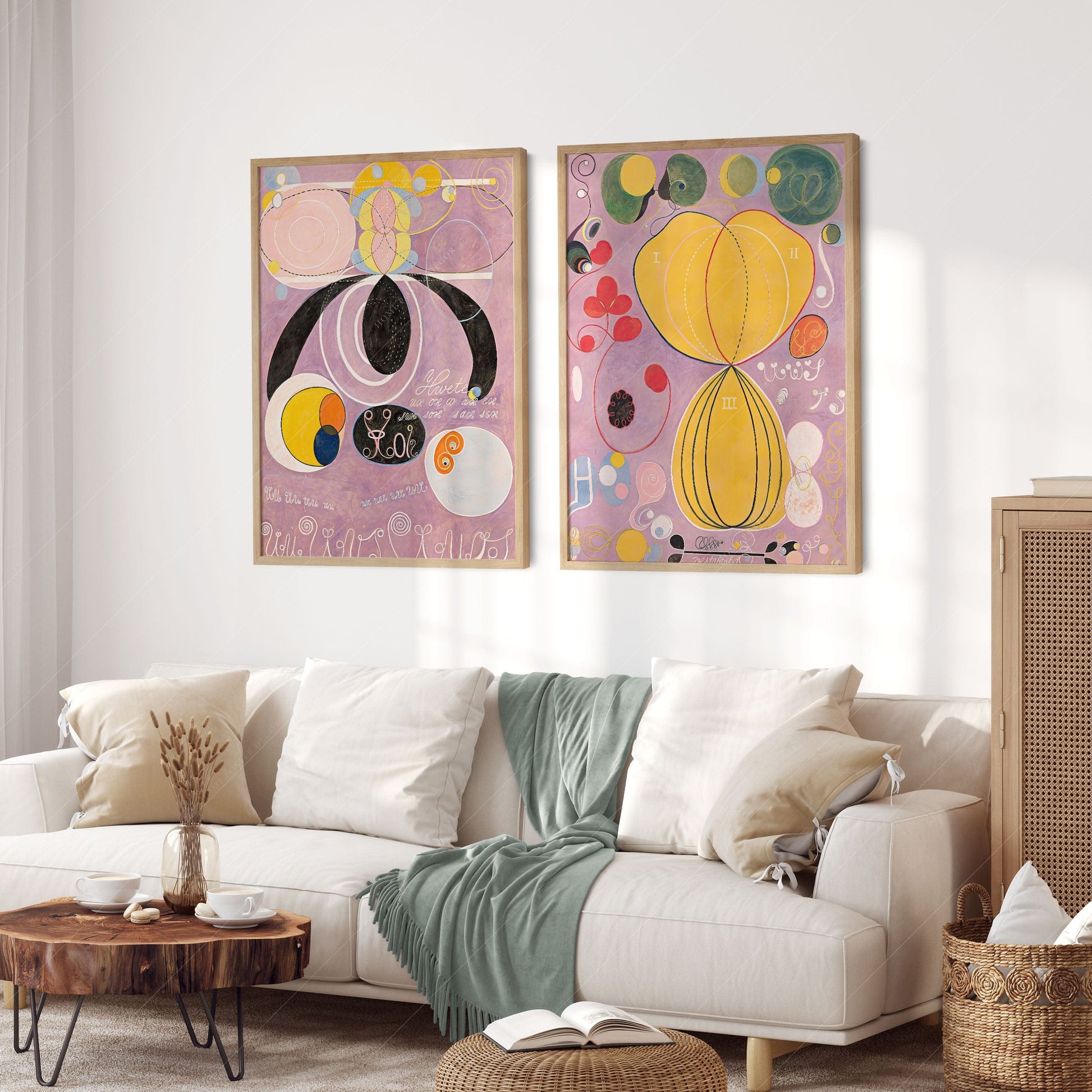 Home Poster Decor Set of 2 2-Piece Abstract by Hilma Af Klint - The Ten Largest | Boho Wall Decor in Old Pink for Modern Aesthetic Gallery and Adulthood