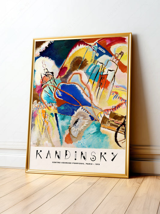 Wassily Kandinsky 1913 abstract exhibition poster art print with bold colorful forms and dynamic composition.