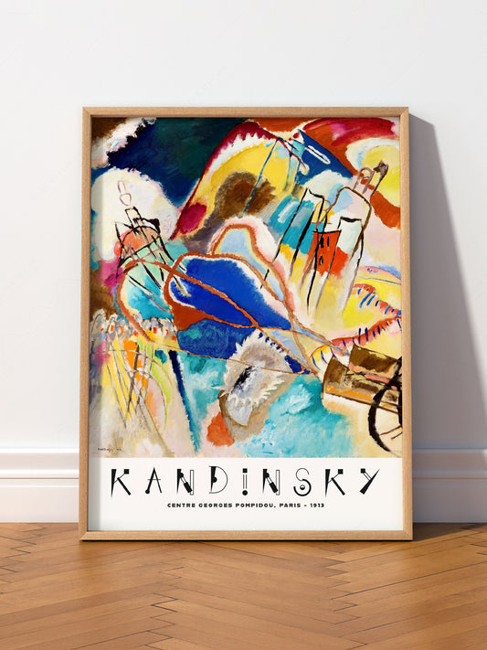 Wassily Kandinsky Improvisation 1913 wall art print displayed in a bright modern living room