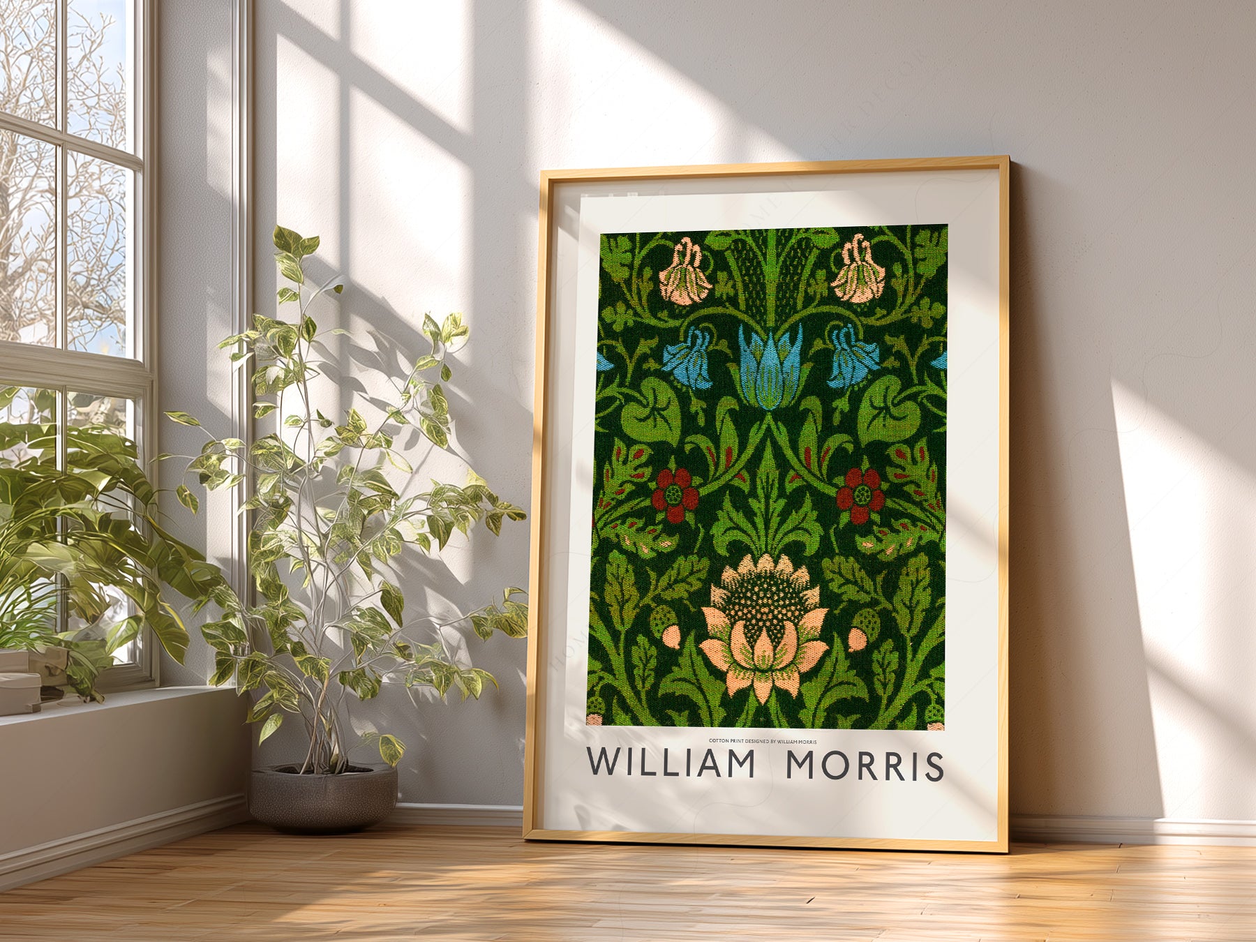 Multiple size options for William Morris Floral Cotton wall art print display