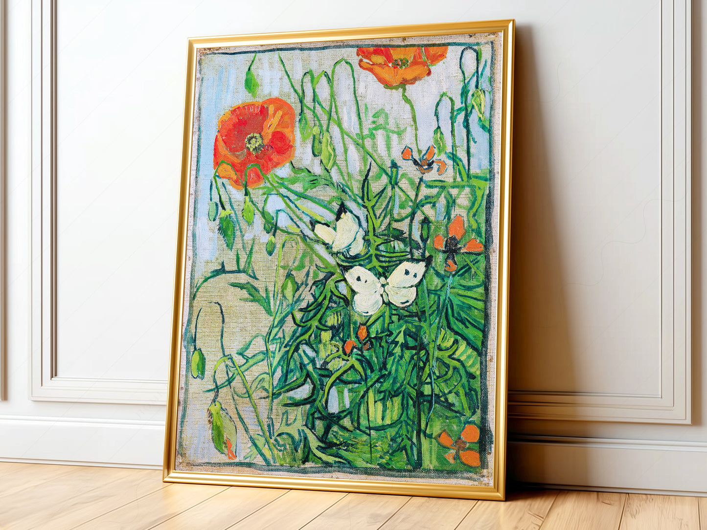 Van Gogh Poster, Butterflies and Poppies, Flowers Wall Art, Landscape Print