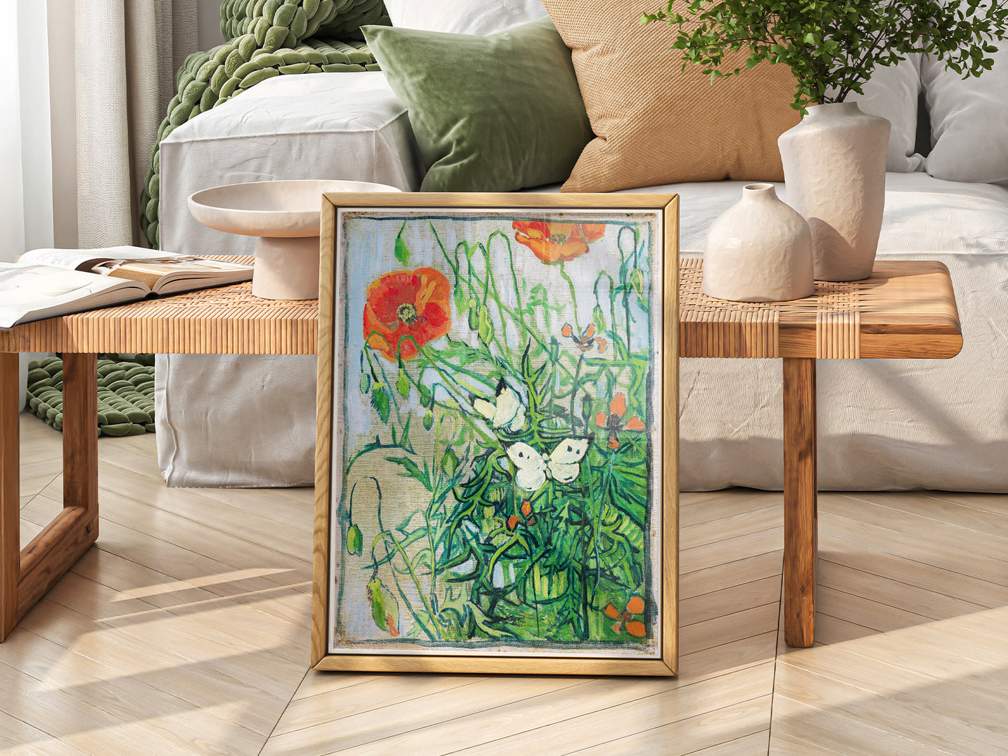Van Gogh Poster, Butterflies and Poppies, Flowers Wall Art, Landscape Print