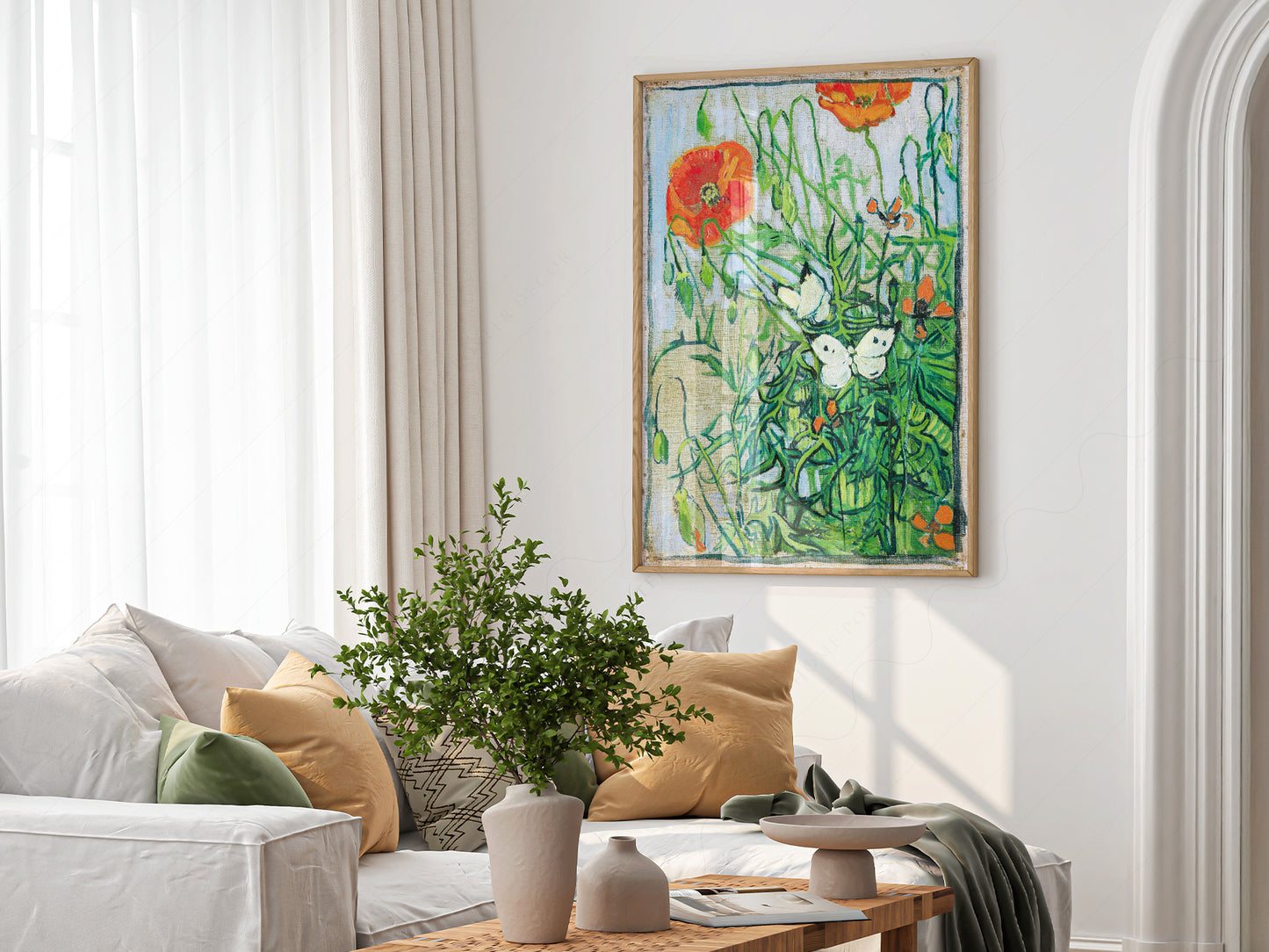 Van Gogh Poster, Butterflies and Poppies, Flowers Wall Art, Landscape Print