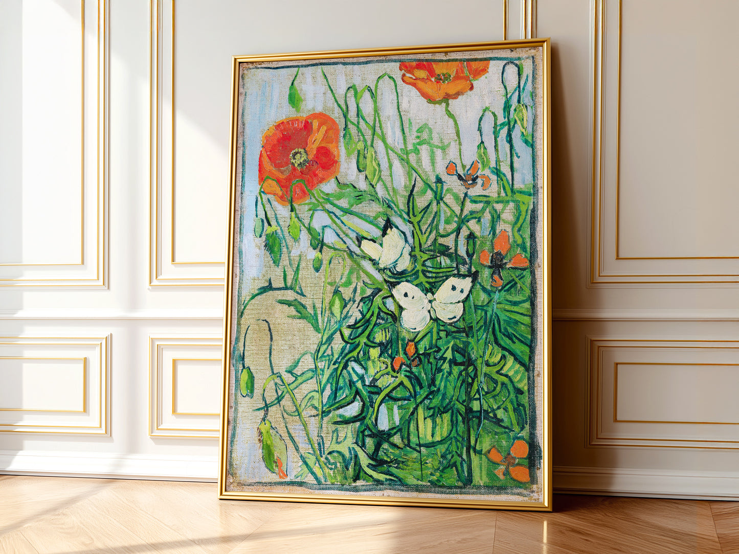 Van Gogh Poster, Butterflies and Poppies, Flowers Wall Art, Landscape Print