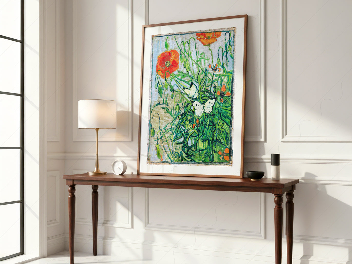 Van Gogh Poster, Butterflies and Poppies, Flowers Wall Art, Landscape Print