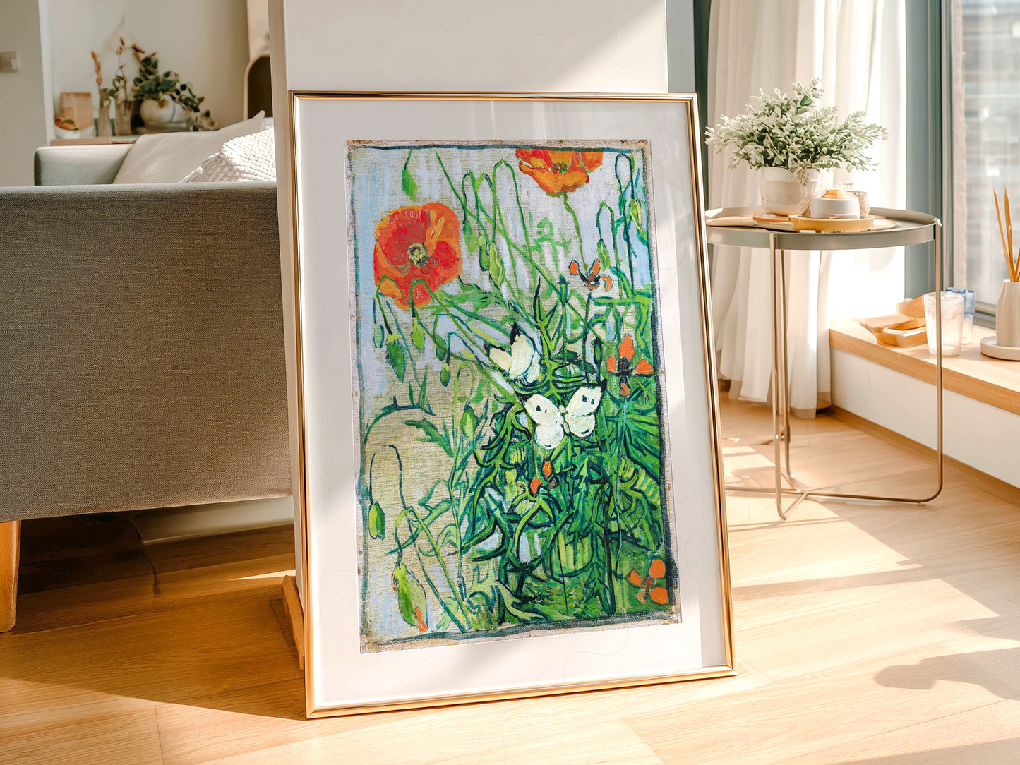 Van Gogh Poster, Butterflies and Poppies, Flowers Wall Art, Landscape Print