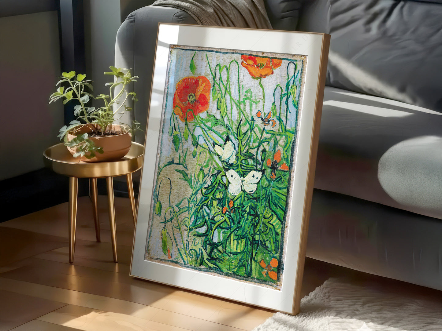 Van Gogh Poster, Butterflies and Poppies, Flowers Wall Art, Landscape Print