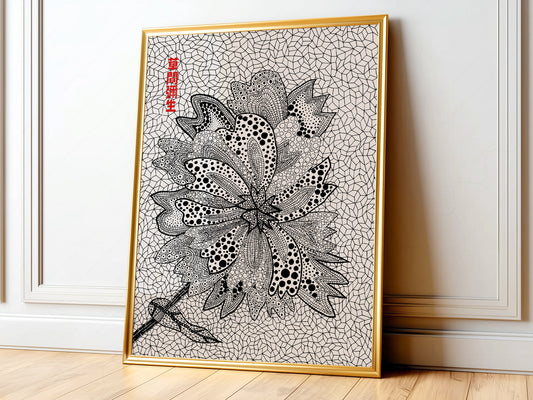 Yayoi Kusama, Floral Print, Contemporary Art, Black and White colors