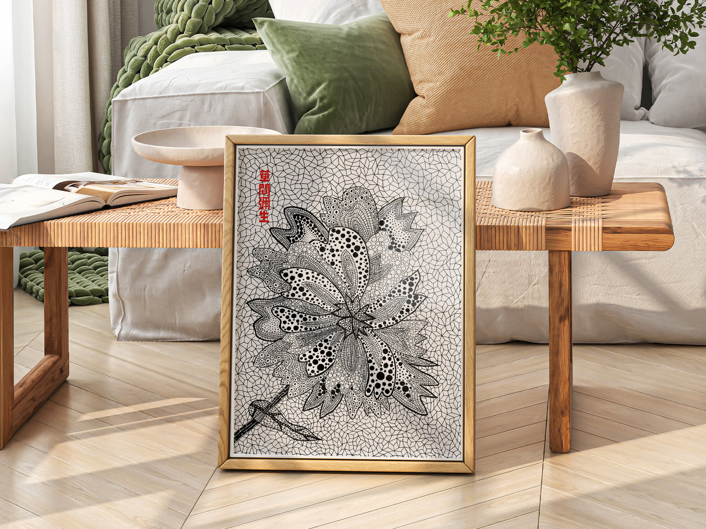 Yayoi Kusama, Floral Print, Contemporary Art, Black and White colors