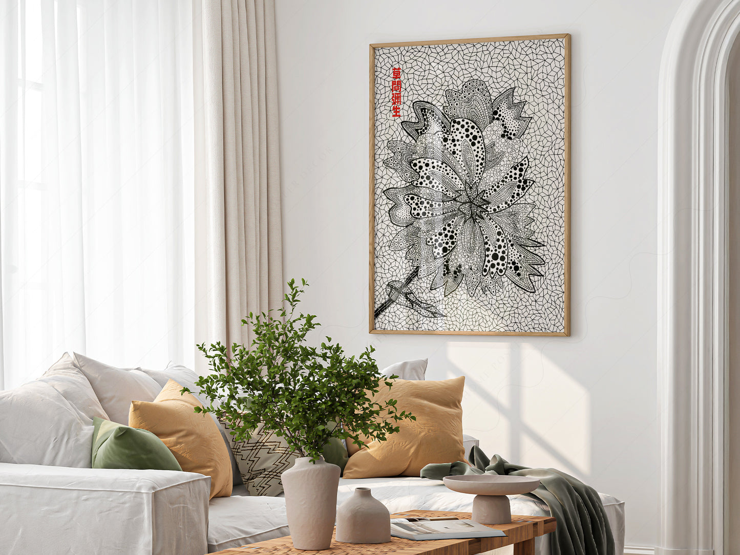 Yayoi Kusama, Floral Print, Contemporary Art, Black and White colors