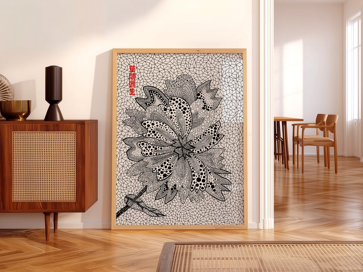 Yayoi Kusama, Floral Print, Contemporary Art, Black and White colors