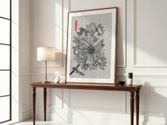 Yayoi Kusama, Floral Print, Contemporary Art, Black and White colors