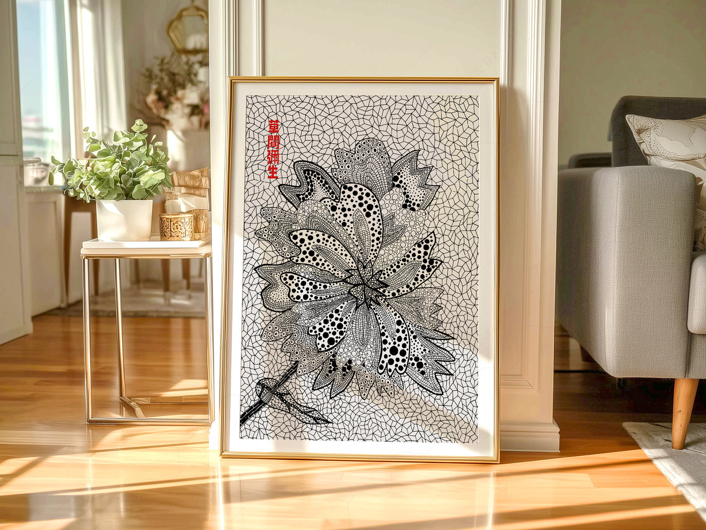 Yayoi Kusama, Floral Print, Contemporary Art, Black and White colors