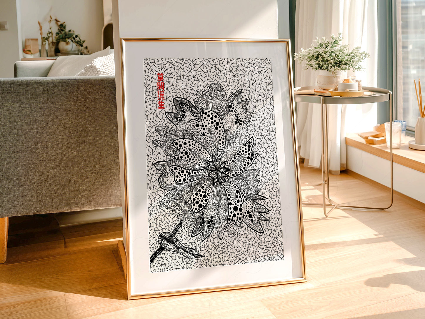 Yayoi Kusama, Floral Print, Contemporary Art, Black and White colors