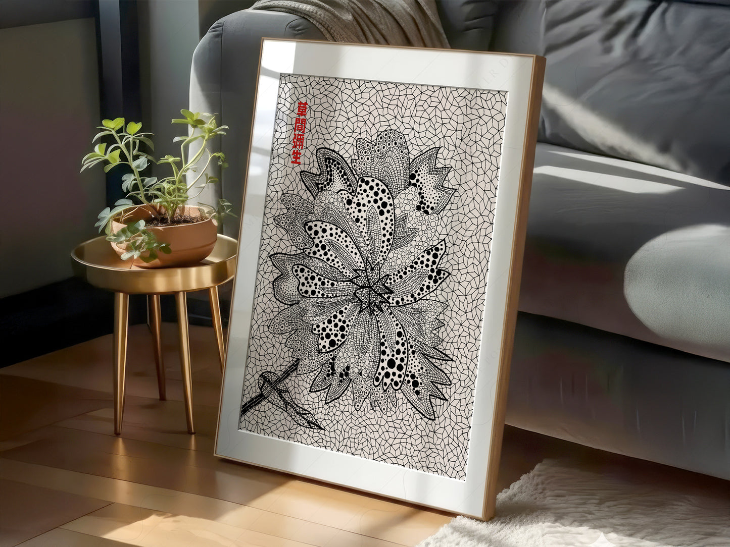 Yayoi Kusama, Floral Print, Contemporary Art, Black and White colors