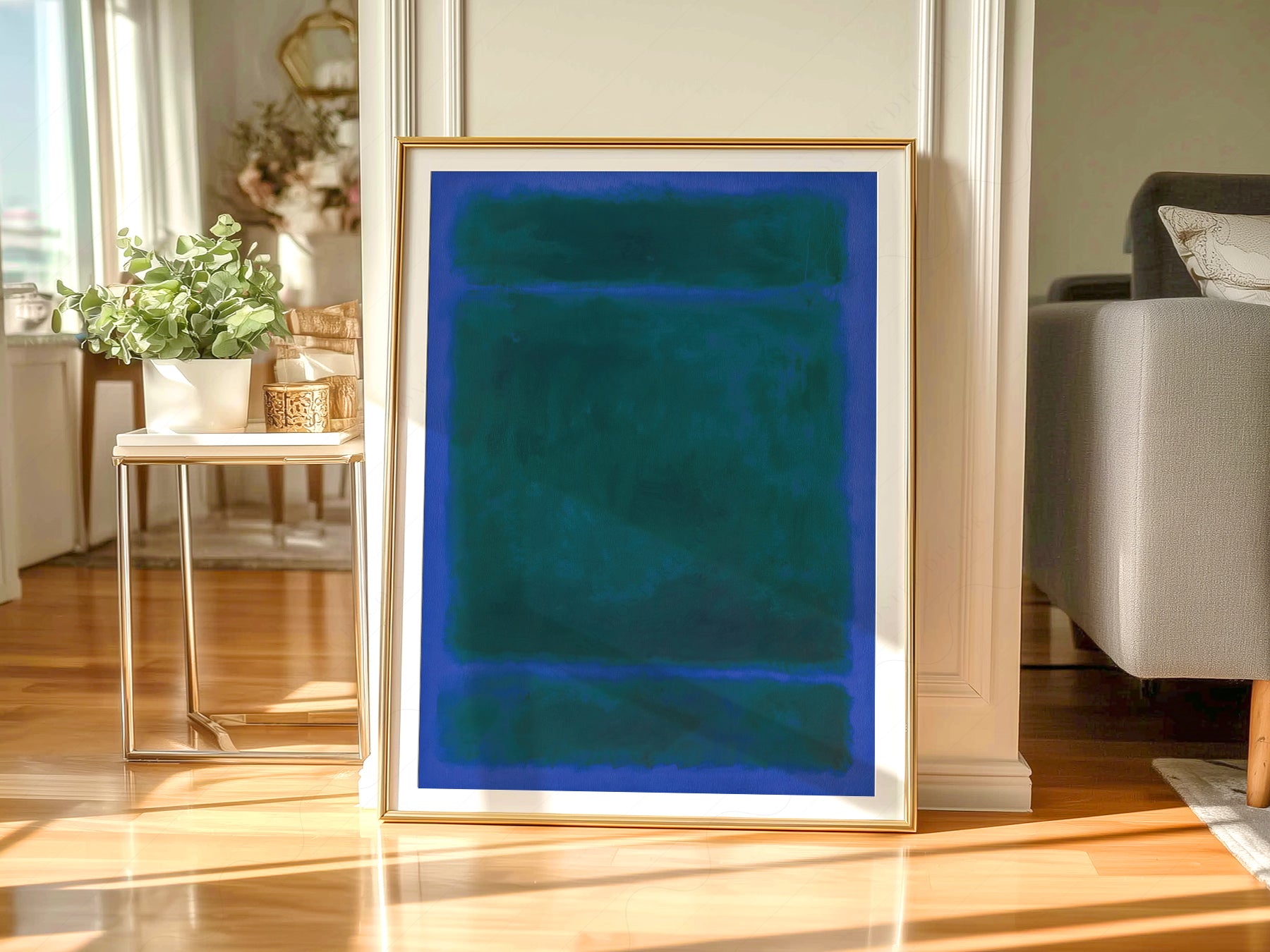 Mark Rothko Blue Green Untitled in a light-filled Japandi-inspired living space